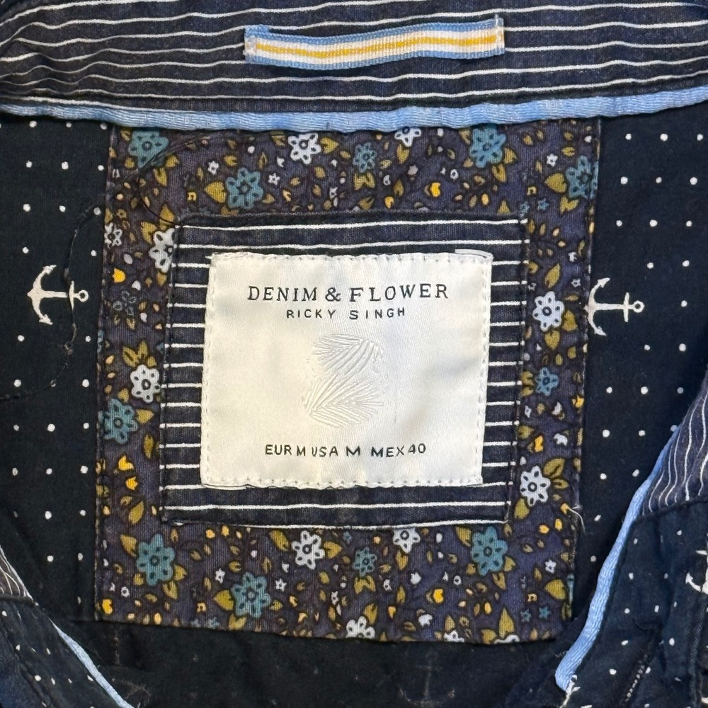 Denim & Flower Ricky Singh Mens Navy Blue Anchor Polka Dot Button Down Shirt Med - Picture 3 of 5